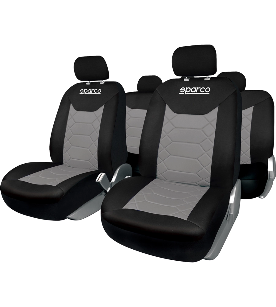 Set universale coprisedili auto completo sparco "spc1016" nero e grigio a nido d'ape